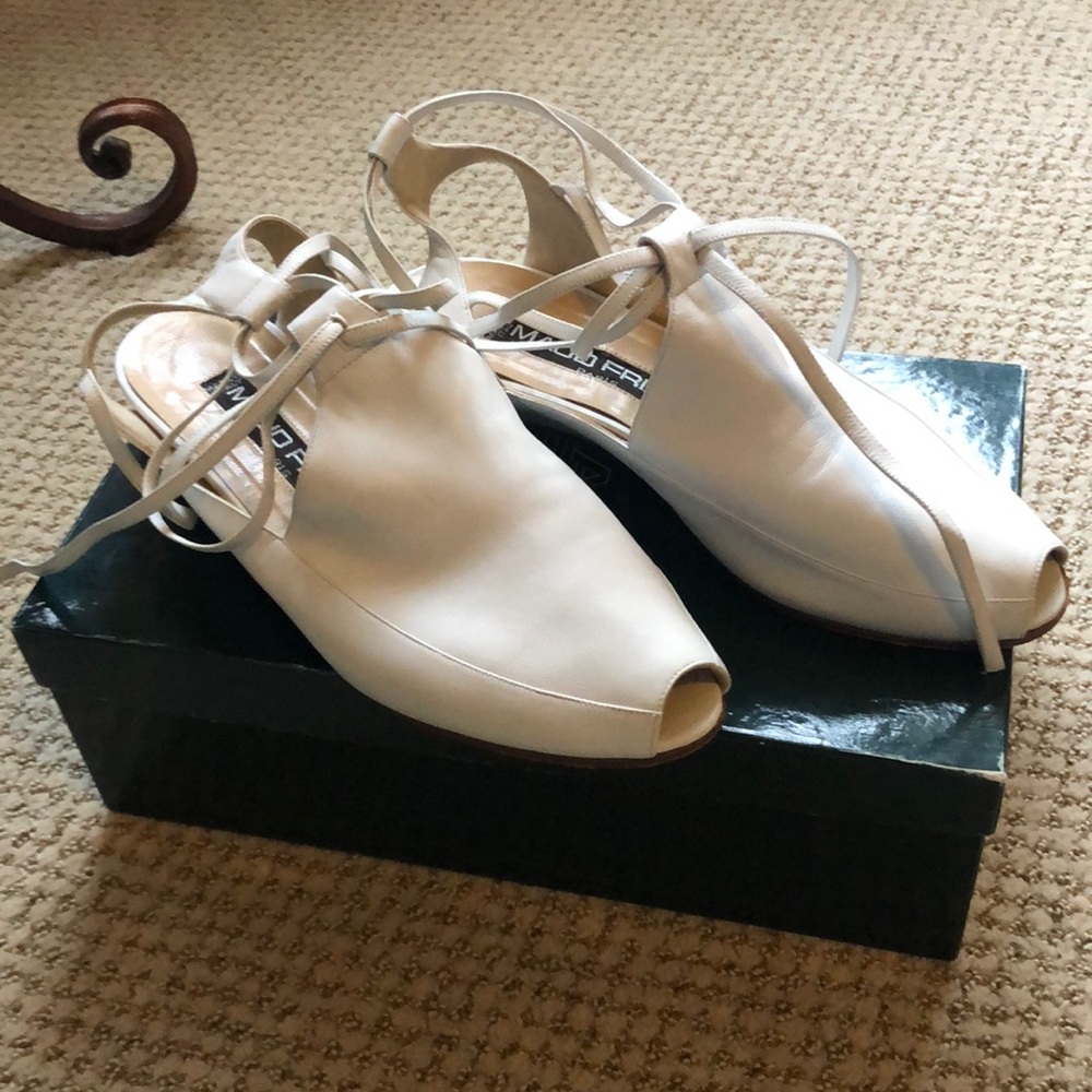 Maud Frizon Paris White Leather Peeptoe Sandal 37